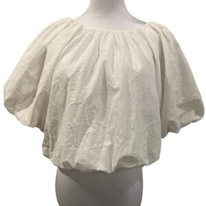 Anthropologie Endless Rose White Bubble Hem Sleeve Blouse Large Romantic Boho